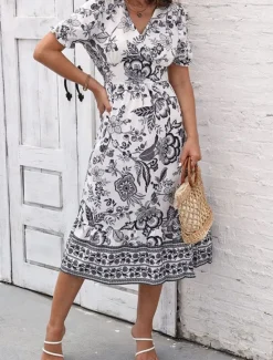 Discount Women's Midi Dress Casual Dress Swing Dress A Line Dress Summer Dress Streetwear A Line Vacation Street Holiday Regular Fit Floral Short Sleeve V Neck Black Red Blue Green Summer Women Spring Dresses|Floral Dresses