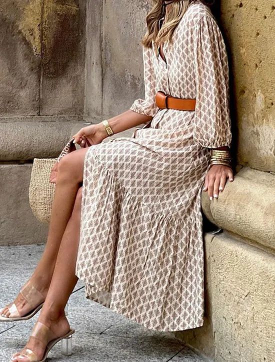 Hot Women's Midi Dress Casual Dress Boho Chic Dresses Bohemia Streetwear A Line Vacation Street Holiday Loose Fit Floral Long Sleeve V Neck Summer Spring Women Casual Dress