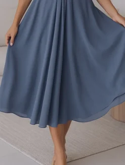 New Women's Midi Dress Casual Dress Cocktail Dress Wedding Guest Dress Chiffon Dress Elegant Modern Mature Outdoor Office Date Regular Fit Plain Short Sleeve V Neck Summer Women Cocktail Dress