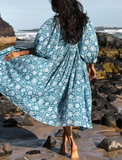 Sale Women's Midi Dress Casual Dress Stylish Casual Vacation Daily Regular Fit Floral 3/4 Length Sleeve Crew Neck Blue Spring Fall Women Spring Dresses|Floral Dresses