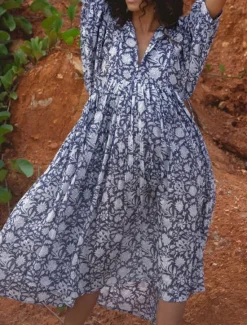 Sale Women's Midi Dress Casual Dress Stylish Casual Vacation Daily Regular Fit Floral 3/4 Length Sleeve Crew Neck Blue Spring Fall Women Spring Dresses|Floral Dresses