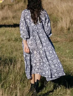 Sale Women's Midi Dress Casual Dress Stylish Casual Vacation Daily Regular Fit Floral 3/4 Length Sleeve Crew Neck Blue Spring Fall Women Spring Dresses|Floral Dresses
