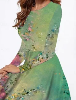 Outlet Women's Midi Dress Casual Dress Winter Dress Swing Dress Fashion Modest Formal Outdoor Party Regular Fit Floral Long Sleeve Crew Neck Spring Fall Winter Autumn Women Spring Dresses|Cocktail Dress