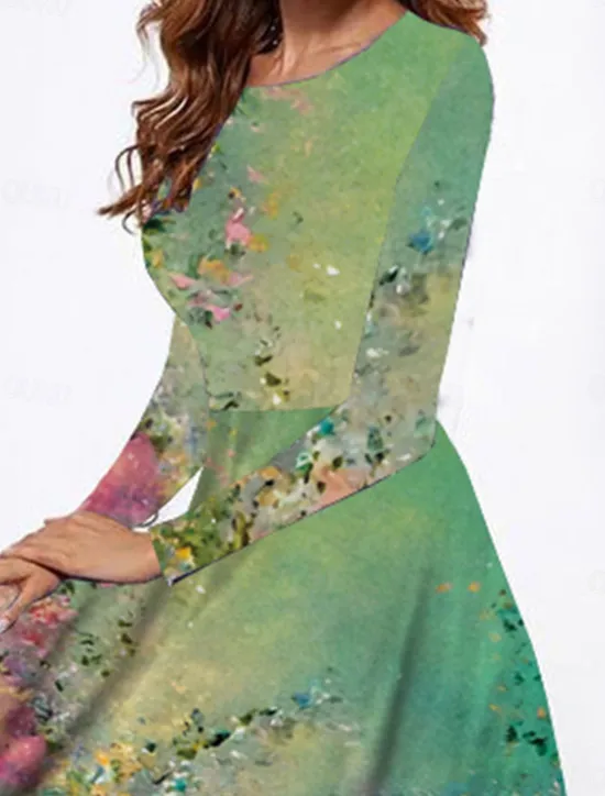 Outlet Women's Midi Dress Casual Dress Winter Dress Swing Dress Fashion Modest Formal Outdoor Party Regular Fit Floral Long Sleeve Crew Neck Spring Fall Winter Autumn Women Spring Dresses|Cocktail Dress