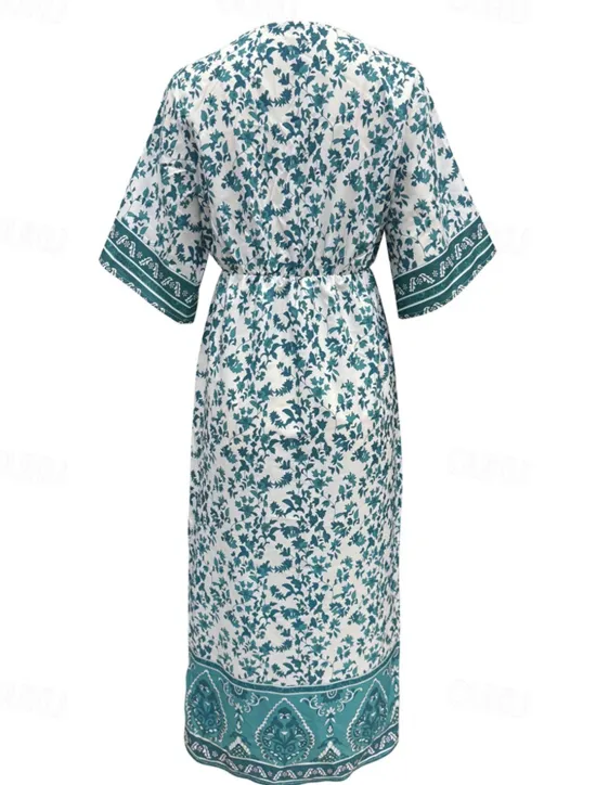 New Women's Midi Dress Casual Dress A Line Dress Summer Dress Boho Dress Hawaiian Stylish Vacation Daily Date Regular Fit Floral Short Sleeve V Neck Summer Women Spring Dresses
