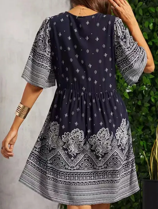 Outlet Women's Midi Dress Casual Dress Summer Dress Boho Dress Streetwear Vacation Street Holiday Regular Fit Graphic Short Sleeve V Neck Pink Red Navy Blue Blue Summer Women Floral Dresses