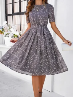 Discount Women's Midi Dress Casual Dress Summer Dress Streetwear Vacation Street Holiday Regular Fit Polka Dot Short Sleeve Crew Neck Black Red Blue Green Summer Women Cocktail Dress
