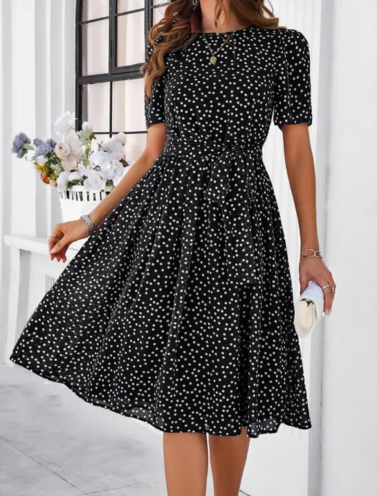Discount Women's Midi Dress Casual Dress Summer Dress Streetwear Vacation Street Holiday Regular Fit Polka Dot Short Sleeve Crew Neck Black Red Blue Green Summer Women Cocktail Dress