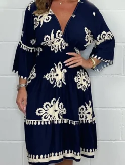 Best Women's Midi Dress Casual Dress Boho Chic Dresses Boho Dress Bohemia Casual Boho Vacation Daily Beach Loose Fit Graphic Long Sleeve V Neck Black Red Green Apricot Summer Spring Women Spring Dresses|Floral Dresses