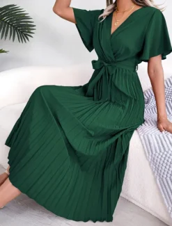Hot Women's Midi Dress Casual Dress A Line Dress Stylish Basic Casual Vacation Daily Regular Fit Plain Short Sleeve V Neck Red Green Summer Spring Women Cocktail Dress