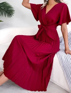 Hot Women's Midi Dress Casual Dress A Line Dress Stylish Basic Casual Vacation Daily Regular Fit Plain Short Sleeve V Neck Red Green Summer Spring Women Cocktail Dress