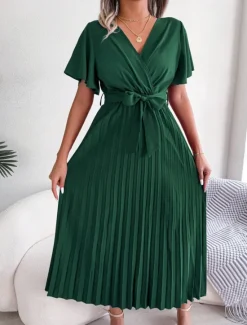 Hot Women's Midi Dress Casual Dress A Line Dress Stylish Basic Casual Vacation Daily Regular Fit Plain Short Sleeve V Neck Red Green Summer Spring Women Cocktail Dress