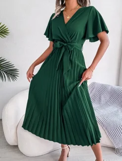 Hot Women's Midi Dress Casual Dress A Line Dress Stylish Basic Casual Vacation Daily Regular Fit Plain Short Sleeve V Neck Red Green Summer Spring Women Cocktail Dress