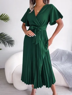 Hot Women's Midi Dress Casual Dress A Line Dress Stylish Basic Casual Vacation Daily Regular Fit Plain Short Sleeve V Neck Red Green Summer Spring Women Cocktail Dress