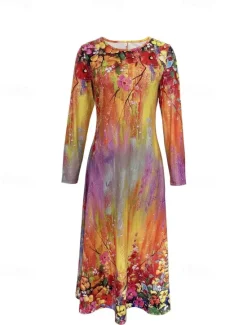 Discount Women's Midi Dress Casual Dress Winter Dress Swing Dress Shift Dress Fashion Streetwear Modern Formal Outdoor Party Regular Fit Floral Long Sleeve Crew Neck Summer Spring Women Cocktail Dress