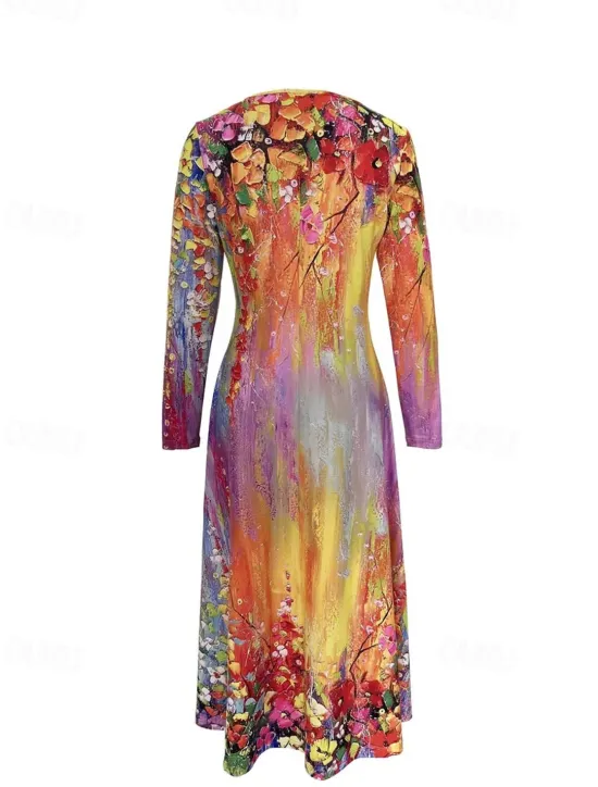Discount Women's Midi Dress Casual Dress Winter Dress Swing Dress Shift Dress Fashion Streetwear Modern Formal Outdoor Party Regular Fit Floral Long Sleeve Crew Neck Summer Spring Women Cocktail Dress