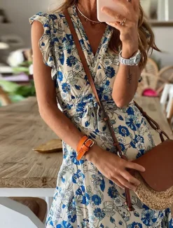 Outlet Women's Midi Dress Casual Dress Elegant Bohemia Stylish Vacation Daily Regular Fit Floral Sleeveless V Neck Summer Women Floral Dresses|Spring Dresses