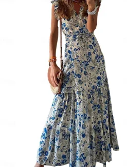 Outlet Women's Midi Dress Casual Dress Elegant Bohemia Stylish Vacation Daily Regular Fit Floral Sleeveless V Neck Summer Women Floral Dresses|Spring Dresses