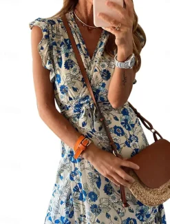 Outlet Women's Midi Dress Casual Dress Elegant Bohemia Stylish Vacation Daily Regular Fit Floral Sleeveless V Neck Summer Women Floral Dresses|Spring Dresses