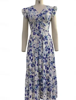 Outlet Women's Midi Dress Casual Dress Elegant Bohemia Stylish Vacation Daily Regular Fit Floral Sleeveless V Neck Summer Women Floral Dresses|Spring Dresses