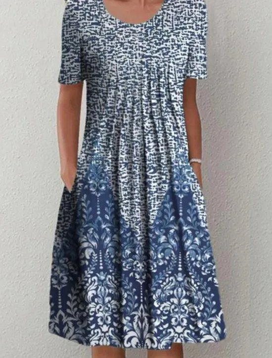 Clearance Women's Midi Dress Casual Dress Shift Dress Floral Print Ruched Print Crew Neck Basic Classic Daily Vacation Short Sleeve Summer Spring Women Spring Dresses|T Shirt Dresses