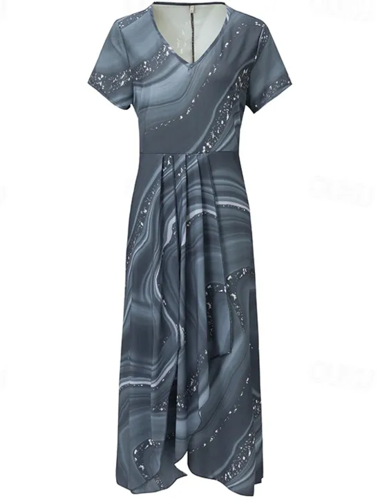 Women's Midi Dress Casual Dress Cocktail Dress Wedding Guest Dress Chiffon Dress Streetwear A Line Vacation Street Holiday Regular Fit Ombre Marble Short Sleeve V Neck Summer Women Cocktail Dress