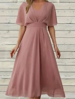 Discount Women's Midi Dress Casual Dress Cocktail Dress Wedding Guest Dress Chiffon Dress Elegant Streetwear A Line Vacation Work Street Regular Fit Short Sleeve V Neck Summer Women Cocktail Dress