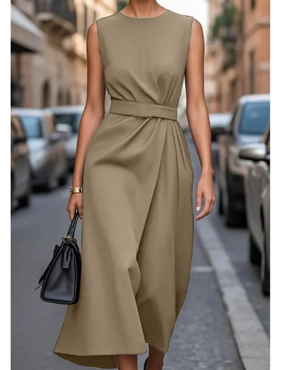 Outlet Women's Midi Dress Casual Dress Tank Dress Summer Dress Fashion Modern Daily Date Weekend Regular Fit Pure Color Sleeveless Crew Neck Black Purple Fuchsia Brown Summer Women Work Dresses|Casual Dress