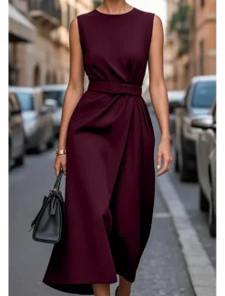 Outlet Women's Midi Dress Casual Dress Tank Dress Summer Dress Fashion Modern Daily Date Weekend Regular Fit Pure Color Sleeveless Crew Neck Black Purple Fuchsia Brown Summer Women Work Dresses|Casual Dress