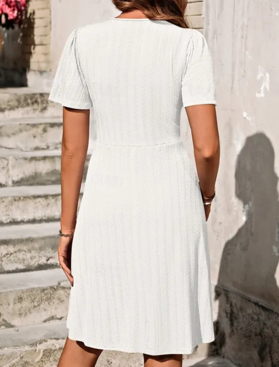 Outlet Women's Midi Dress Casual Dress A Line Dress Stylish Basic Casual Vacation Daily Regular Fit Plain Short Sleeve V Neck White Purple Summer Spring Women Cocktail Dress