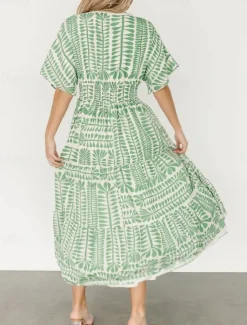 Discount Women's Midi Dress Casual Dress Boho Chic Dresses Boho Dress Bohemia Vintage Stylish Vacation Casual Daily Regular Fit Stripe Short Sleeve V Neck Black Light Green Light Blue Summer Spring Women Floral Dresses