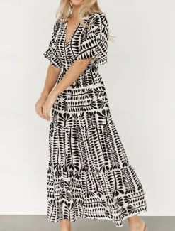 Discount Women's Midi Dress Casual Dress Boho Chic Dresses Boho Dress Bohemia Vintage Stylish Vacation Casual Daily Regular Fit Stripe Short Sleeve V Neck Black Light Green Light Blue Summer Spring Women Floral Dresses