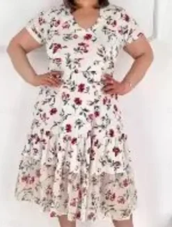 Clearance Women's Midi Dress Casual Dress Stylish Casual Vacation Daily Regular Fit Floral Short Sleeve V Neck White Blue Summer Women Vacation Dresses