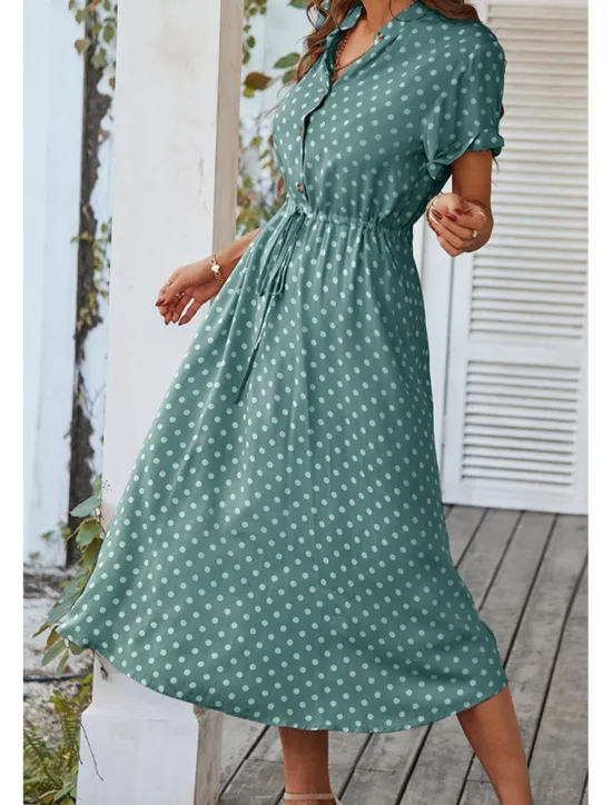 Outlet Women's Midi Dress Casual Dress Summer Dress Fashion Vacation Holiday Date Regular Fit Polka Dot Short Sleeve V Neck Black Pink Wine Dark Green Summer Women Casual Dress