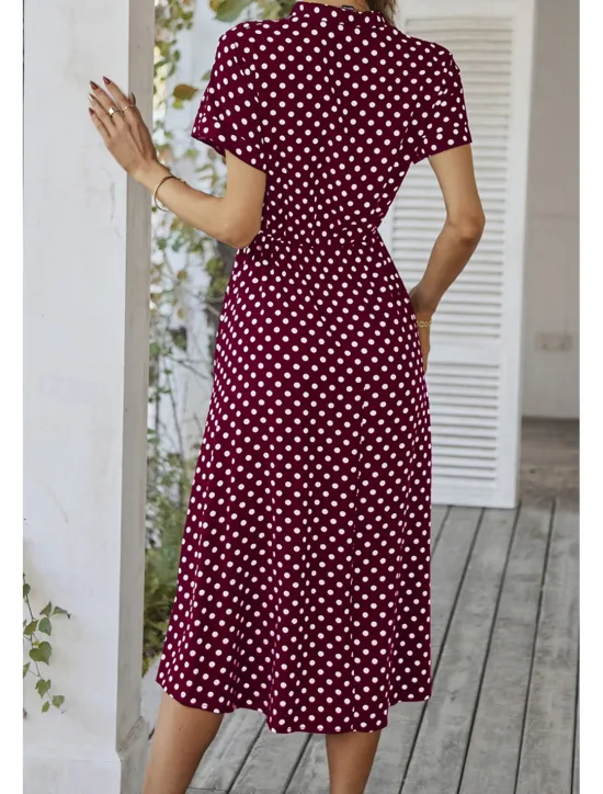 Outlet Women's Midi Dress Casual Dress Summer Dress Fashion Vacation Holiday Date Regular Fit Polka Dot Short Sleeve V Neck Black Pink Wine Dark Green Summer Women Casual Dress