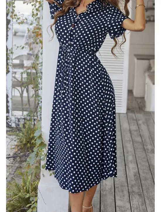 Outlet Women's Midi Dress Casual Dress Summer Dress Fashion Vacation Holiday Date Regular Fit Polka Dot Short Sleeve V Neck Black Pink Wine Dark Green Summer Women Casual Dress