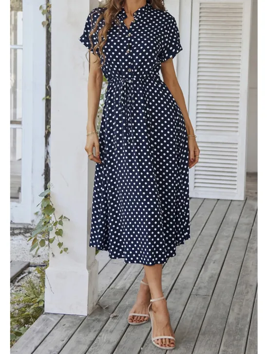 Outlet Women's Midi Dress Casual Dress Summer Dress Fashion Vacation Holiday Date Regular Fit Polka Dot Short Sleeve V Neck Black Pink Wine Dark Green Summer Women Casual Dress