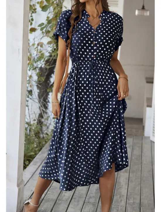 Outlet Women's Midi Dress Casual Dress Summer Dress Fashion Vacation Holiday Date Regular Fit Polka Dot Short Sleeve V Neck Black Pink Wine Dark Green Summer Women Casual Dress