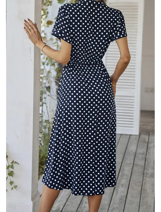Outlet Women's Midi Dress Casual Dress Summer Dress Fashion Vacation Holiday Date Regular Fit Polka Dot Short Sleeve V Neck Black Pink Wine Dark Green Summer Women Casual Dress