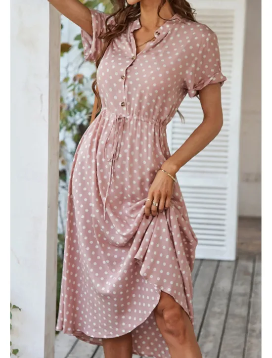 Outlet Women's Midi Dress Casual Dress Summer Dress Fashion Vacation Holiday Date Regular Fit Polka Dot Short Sleeve V Neck Black Pink Wine Dark Green Summer Women Casual Dress