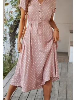 Outlet Women's Midi Dress Casual Dress Summer Dress Fashion Vacation Holiday Date Regular Fit Polka Dot Short Sleeve V Neck Black Pink Wine Dark Green Summer Women Casual Dress