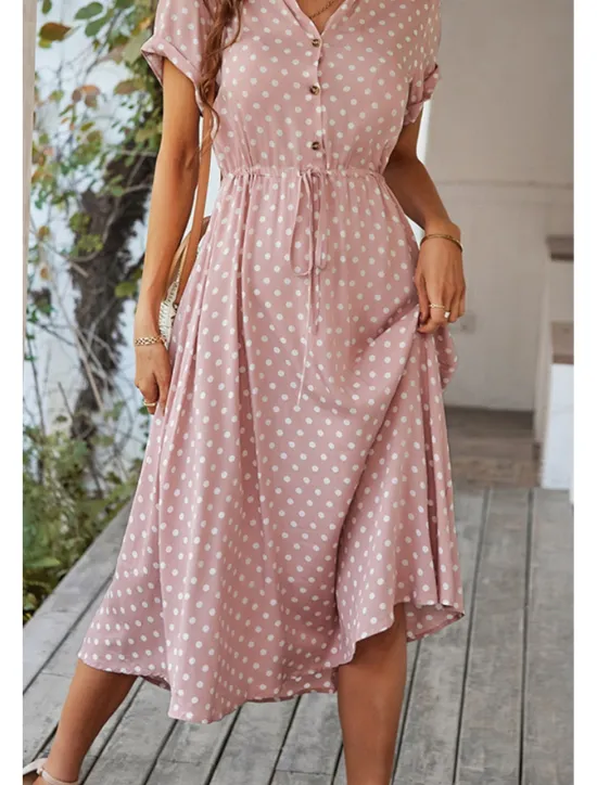 Outlet Women's Midi Dress Casual Dress Summer Dress Fashion Vacation Holiday Date Regular Fit Polka Dot Short Sleeve V Neck Black Pink Wine Dark Green Summer Women Casual Dress