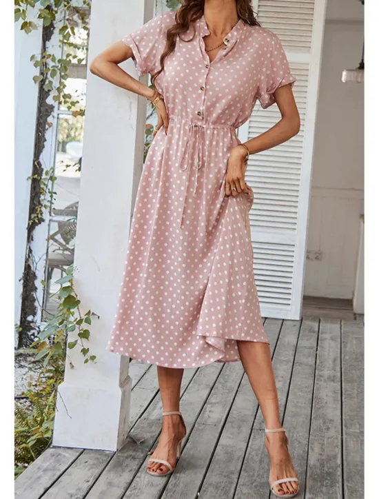Outlet Women's Midi Dress Casual Dress Summer Dress Fashion Vacation Holiday Date Regular Fit Polka Dot Short Sleeve V Neck Black Pink Wine Dark Green Summer Women Casual Dress