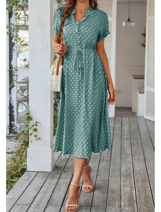 Outlet Women's Midi Dress Casual Dress Summer Dress Fashion Vacation Holiday Date Regular Fit Polka Dot Short Sleeve V Neck Black Pink Wine Dark Green Summer Women Casual Dress