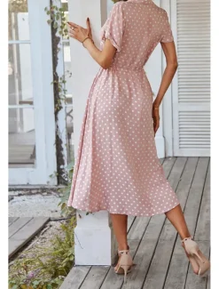 Outlet Women's Midi Dress Casual Dress Summer Dress Fashion Vacation Holiday Date Regular Fit Polka Dot Short Sleeve V Neck Black Pink Wine Dark Green Summer Women Casual Dress