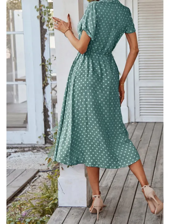 Outlet Women's Midi Dress Casual Dress Summer Dress Fashion Vacation Holiday Date Regular Fit Polka Dot Short Sleeve V Neck Black Pink Wine Dark Green Summer Women Casual Dress