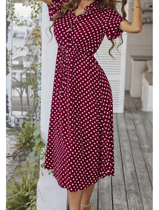 Outlet Women's Midi Dress Casual Dress Summer Dress Fashion Vacation Holiday Date Regular Fit Polka Dot Short Sleeve V Neck Black Pink Wine Dark Green Summer Women Casual Dress