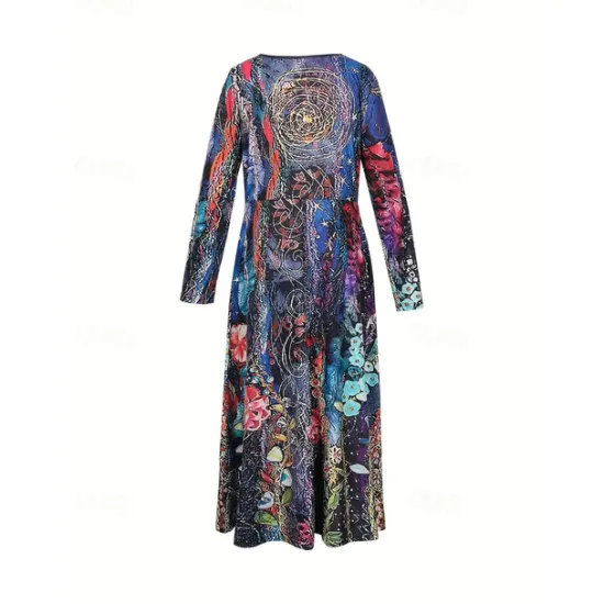 New Women's Midi Dress Casual Dress Winter Dress Ethnic Dress Swing Dress Vacation Casual Modest Formal Outdoor Winter Dress Regular Fit Floral Long Sleeve Crew Neck Fall Winter Autumn Women Work Dresses