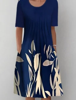 New Women's Midi Dress Casual Dress Shift Dress Short Sleeve Floral Ruched Spring Summer Crew Neck Basic Daily Vacation Weekend 2023 S M L XL XXL 3XL Women T Shirt Dresses