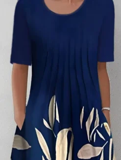 New Women's Midi Dress Casual Dress Shift Dress Short Sleeve Floral Ruched Spring Summer Crew Neck Basic Daily Vacation Weekend 2023 S M L XL XXL 3XL Women T Shirt Dresses